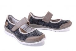 RIEKER L32B5-42 blue combination, półbuty damskie. Niebieskie półbuty wsuwane Rieker, na lato, bez wzorów, bez obcasa. Za 239.93 zł.