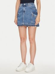Guess Spódnica jeansowa W4YD52 D5B65 Niebieski Regular Fit. Niebieskie spódnice Guess, z aplikacjami, z bawełny. Za 239.99 zł.
