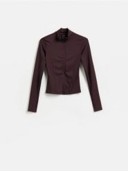 Bluza ze stójką - ciemnofioletowy. Fioletowe bluzy Reserved, l, bez wzorów, z dzianiny, bez kaptura. Za 99.99 zł.