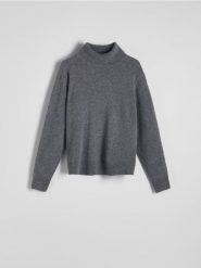 Wełniany sweter z golfem - szary. Szare swetry Reserved, l, bez wzorów, z wełny, bez ramiączek. W wyprzedaży za 139.99 zł.