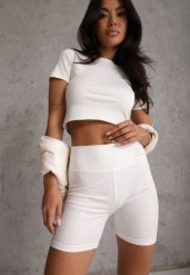 Białe Szorty Kolarki High Waist Marerila. Białe szorty Renee, bez wzorów, sportowe. Za 39.99 zł.