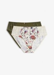 Figi maxi z nadrukiem w kwiaty (2 szt.). Białe figi bonprix, bez wzorów, z koronki. Za 74.99 zł.