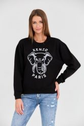 KENZO Czarna Bluza VARSITY JUNGLE' ELEPHANT EMBRO. Czarne bluzy Kenzo, s, bez wzorów, bez kaptura. W wyprzedaży za 739.99 zł.