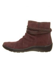 Clarks Skórzane botki w kolorze bordowym rozmiar: 37. Czerwone botki Clarks, bez wzorów, bez obcasa, bez zapięcia. Za 305.45 zł.