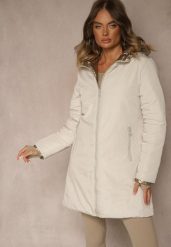 Jasnobeżowa Dwustronna Kurtka z Kapturem i Pikowanymi Przeszyciami Alirrise. Brązowe kurtki Renee, l, bez wzorów, z jeansu, z kapturem. Za 279.99 zł.