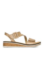 Rieker Sandały CEO-V3660-61 Złoty. Żółte sandały Rieker, bez wzorów, ze skóry, bez obcasa, na płaskiej podeszwie, bez zapięcia. Za 299.99 zł.