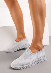 Szare Buty Sportowe Wsuwane z Elastyczną Cholewką Risacada. Szare buty sportowe lifestyle Born2be, bez wzorów, z jeansu, sportowe, bez zapięcia. W wyprzedaży za 50.99 zł.