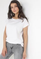 Biały T-shirt Bawełniany z Krótkim Rękawem Erestusia. Białe t-shirty Born2be, l, bez wzorów, z bawełny, eleganckie, bez kołnierzyka, bez ramiączek. W wyprzedaży za 38.24 zł.