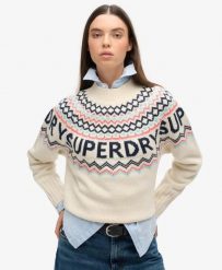 Superdry Sweter Fairisle Branded z poliestru. Brązowe swetry Superdry, bez wzorów, klasyczne, bez ramiączek. Za 346.85 zł.