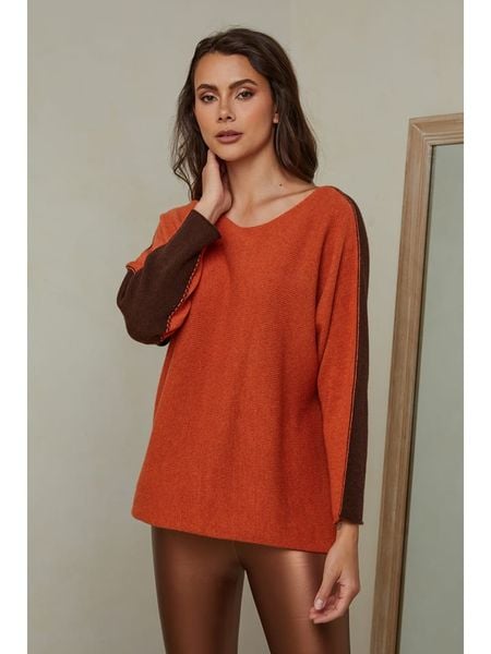 Joséfine Sweter "Dorog" w kolorze granatowo-pomarańczowym rozmiar: L. Brązowe swetry Joséfine, l, bez wzorów, z kaszmiru, bez ramiączek. Za 195.99 zł.