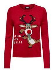 ONLY Sweter w kolorze czerwonym rozmiar: XS. Czerwone swetry ONLY, xs, z aplikacjami, ze splotem, bez ramiączek. Za 61.60 zł.