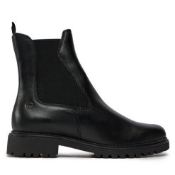Sztyblety Tamaris. Czarne botki Tamaris, bez wzorów, bez obcasa, na płaskiej podeszwie, bez zapięcia. Za 279.99 zł.