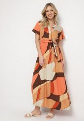 Jasnobrązowa Sukienka Rozkloszowana z Wiskozy w Geometryczny Wzór z Paskiem Ranislla. Brązowe sukienki Born2be, na co dzień, l, bez wzorów, z wiskozy, eleganckie, bez kołnierzyka, bez ramiączek, mini, rozkloszowane. Za 79.99 zł.
