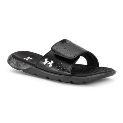 Klapki damskie Under Armour Ignite 7 SL. Czarne klapki Under Armour, bez wzorów, bez obcasa, bez zapięcia. Za 129.99 zł.