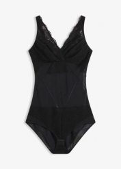 Body modelujące z koronką, lekki stopień modelowania. Czarne bielizna modelująca bonprix, bez wzorów, z koronki, bez ramiączek. Za 44.99 zł.