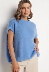 Niebieski Sweter z Bawełną o Kroju Nietoperza Nilanissea. Niebieskie swetry Born2be, bez wzorów, z bawełny, biznesowe, bez ramiączek. W wyprzedaży za 144.49 zł.