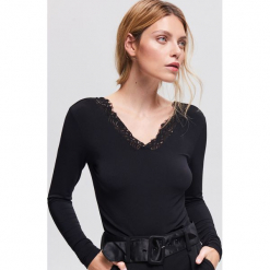 Bluzka z koronkową lamówką - Czarny. Bluzki marki Reserved. Za 59.99 zł.