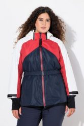 Damskie Kurtka sportowa wodoodporna dwukierunkowy zamek błyskawiczny. Niebieskie kurtki narciarskie Ulla Popken, plus size, bez wzorów, z materiału, z kapturem, snowboardowy. Za 849.99 zł.