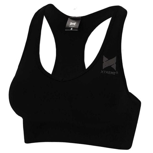 Top sportowy damski. Czarne biustonosze sportowe XTREME, bez wzorów, z elastanu, na fitness i siłownię. W wyprzedaży za 125.15 zł.