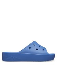 Crocs Klapki Classic Platform Slide 208180 Niebieski. Niebieskie klapki Crocs, bez wzorów, z tworzywa sztucznego, bez obcasa, bez zapięcia. Za 149.99 zł.