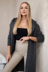 Sweter Kardigan z kapturem grafitowy. Szare swetry KESI, l, bez wzorów, z lycry, biznesowe, plus size, bez ramiączek. Za 218.51 zł.