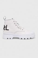 Karl Lagerfeld trampki skórzane TREKKA II damskie kolor biały. Białe trampki KARL LAGERFELD, bez wzorów, z gumy, bez zapięcia. W wyprzedaży za 589.99 zł.