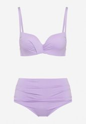 Fioletowe Bikini Biustonosz na Cienkich Regulowanych Ramiączkach Majtki z Wysokim Stanem i Marszczeniem Ninamarie. Fioletowe bikini Born2be, z aplikacjami, wakacyjne. W wyprzedaży za 55.24 zł.