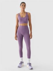 4F Legginsy treningowe z wysokim stanem damskie - fioletowe XS. Fioletowe legginsy 4f, s, bez wzorów, z dzianiny, z podwyższonym stanem, na fitness i siłownię. W wyprzedaży za 79.99 zł.