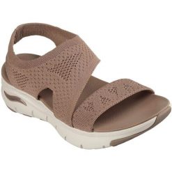 Sandały damskie Skechers Arch Fit. Brązowe sandały Skechers, bez wzorów, z tkaniny, sportowe, bez obcasa, bez zapięcia. Za 390.00 zł.