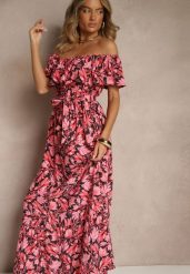 Czarna Kwiatowa Sukienka Typu Hiszpanka z Bawełną Tiarice. Czarne sukienki Renee, na co dzień, l, bez wzorów, z bawełny, eleganckie, bez kołnierzyka, bez ramiączek, maxi, proste. W wyprzedaży za 63.99 zł.