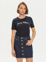 Tommy Hilfiger T-Shirt Script WW0WW42589 Granatowy Regular Fit. Niebieskie t-shirty Tommy Hilfiger, xl, bez wzorów, z bawełny, bez kołnierzyka, bez ramiączek. Za 119.99 zł.