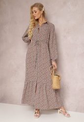 Brązowa Sukienka Phinene. Brązowe sukienki Renee, l, z aplikacjami, z zamszu, boho, bez kołnierzyka, bez ramiączek, maxi, koszulowe. W wyprzedaży za 107.99 zł.