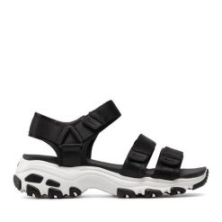 Sandały Skechers. Czarne sandały Skechers, bez wzorów, bez obcasa, na słupku, bez zapięcia. Za 299.99 zł.