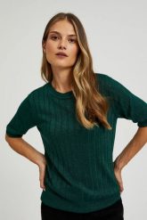 Wiskozowy sweter z metaliczną nitką zielony. Zielone swetry MOODO, m, bez wzorów, z wiskozy, bez ramiączek. W wyprzedaży za 54.99 zł.