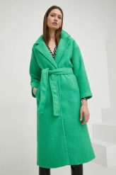 Answear Lab płaszcz z wełną kolor zielony przejściowy oversize. Zielone płaszcze Answear Lab, l, bez wzorów, z wełny, klasyczne, bez kaptura. W wyprzedaży za 399.99 zł.