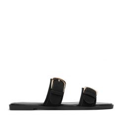 Klapki JENNY. Czarne klapki Jenny, bez wzorów, bez obcasa, bez zapięcia. Za 89.99 zł.