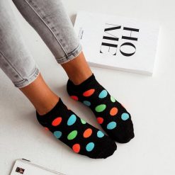 Czarne stopki damskie w grochy 778. Czarne skarpetki Milena, bez wzorów, z bawełny. Za 12.90 zł.