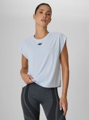 4F Koszulka treningowa regular szybkoschnąca damska - niebieska L. Niebieskie t-shirty sportowe 4f, l, bez wzorów, bez ramiączek, na fitness i siłownię. Za 79.99 zł.