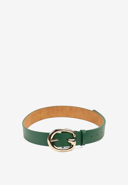 Zielony Pasek z Ekoskóry z Metalową Klamrą Frosofia. Zielone paski Renee, bez wzorów, z jeansu. Za 14.99 zł.