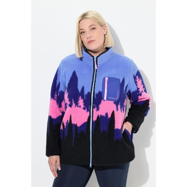 Damskie Kurtka z pluszowego polaru motyw gór stójka. Niebieskie kurtki Ulla Popken, plus size, bez wzorów, z materiału, bez kaptura. Za 429.99 zł.