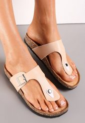 Beżowe Japonki z Szerokim Paskiem z Klamerką Tremeda. Brązowe japonki Renee, bez wzorów. W wyprzedaży za 29.99 zł.