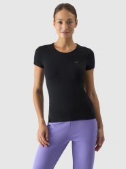 4F T-shirt slim gładki damski - czarny S. Czarne t-shirty 4f, s, bez wzorów, z bawełny, sportowe, bez kołnierzyka, bez ramiączek. W wyprzedaży za 29.99 zł.