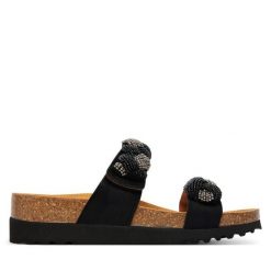 Klapki Scholl. Czarne klapki Scholl, bez wzorów, bez obcasa, bez zapięcia. Za 424.99 zł.