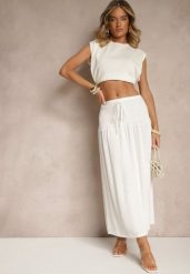 Biała Spódnica z Wiskozą i Lnem High Waist o Rozkloszowanym Kroju Lumerellea. Białe spódnice Renee, na co dzień, l, bez wzorów, ze lnu, eleganckie, maxi, dopasowane. W wyprzedaży za 55.99 zł.