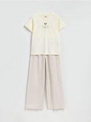 Dwuczęściowa piżama Mickey Mouse - beżowy. Brązowe piżamy Reserved, l, bez wzorów, z bawełny, bez kołnierzyka, bez ramiączek. Za 129.99 zł.