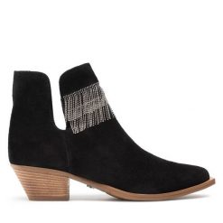 Kowbojki Eva Longoria. Czarne botki Eva Longoria, bez wzorów, bez obcasa, na słupku, bez zapięcia. Za 449.99 zł.