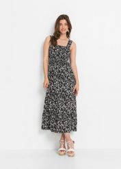 Sukienka midi. Czarne sukienki bonprix, bez wzorów, bez kołnierzyka, bez ramiączek, midi. Za 132.99 zł.