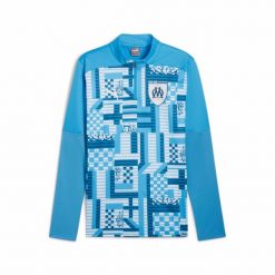 Bluza treningowa z zamkiem błyskawicznym 1/4 OM Prematch 2024/25. Niebieskie bluzy Puma, bez wzorów, sportowe, bez ramiączek, bez kaptura. W wyprzedaży za 259.00 zł.