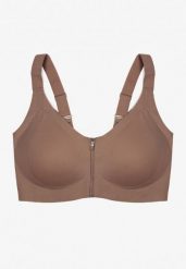 Ciemnobeżowy Sportowy Biustonosz z Suwakiem z Przodu Eziline. Brązowe biustonosze sportowe Born2be, bez wzorów. Za 69.99 zł.