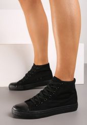 Czarne Sznurowane Trampki z Wysoką Cholewką Gracila. Czarne trampki Born2be, bez wzorów, klasyczne, przed kolano, bez zapięcia. W wyprzedaży za 21.24 zł.